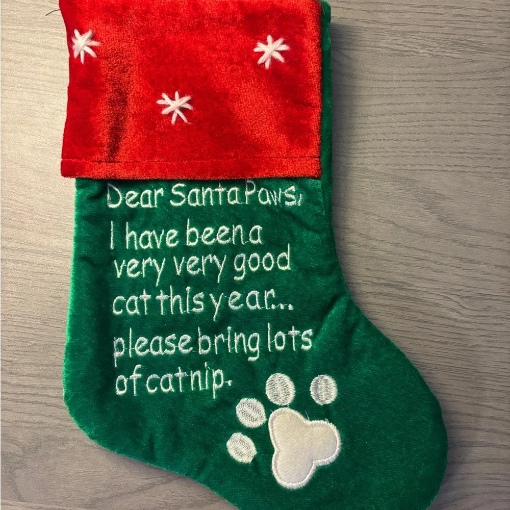 Festive Cat Christmas Stocking - Red and Green